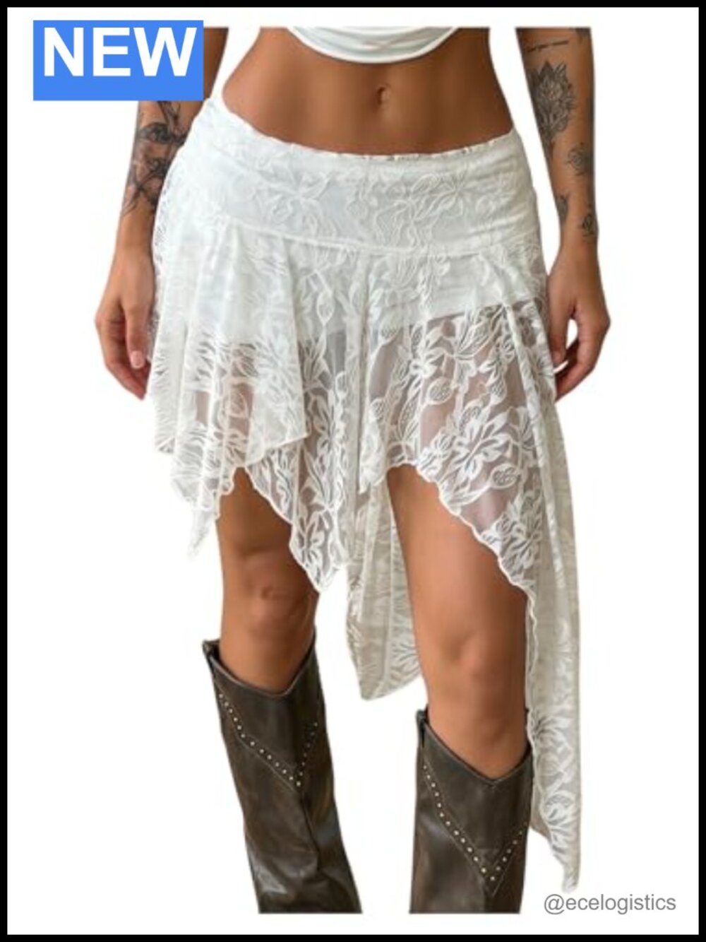 Women's Lace Boho Asymmetrical Low Rise Flowy Fairy Skirt